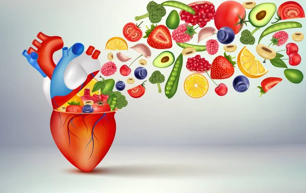 Meilleure Nourriture Pour Cœur Sain Les Nutriments Essentiels Pour Santé — Image vectorielle
