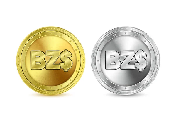 Belize Währung Goldmünze Ikone Der Währung Gold Und Silbermünze Auf — Stockvektor