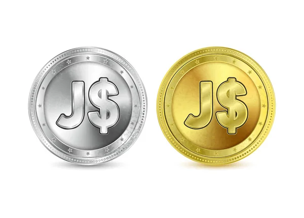 牙买加元金币 银币的金币和银币的图标 独立在白色背景上 现实的3D矢量图解 — 图库矢量图片