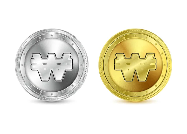 Korea Gewann Währung Goldmünze Ikone Der Währung Gold Und Silbermünze — Stockvektor