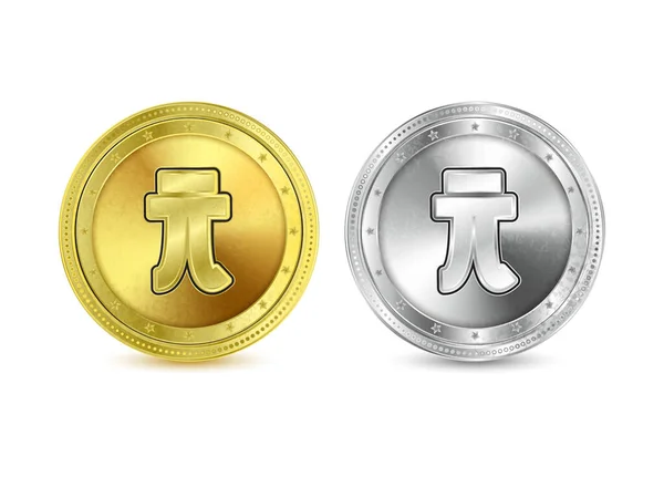 Renminbi Νόμισμα Χρυσό Νόμισμα Εικονίδιο Του Χρυσού Νομίσματος Και Ασημένια — Διανυσματικό Αρχείο