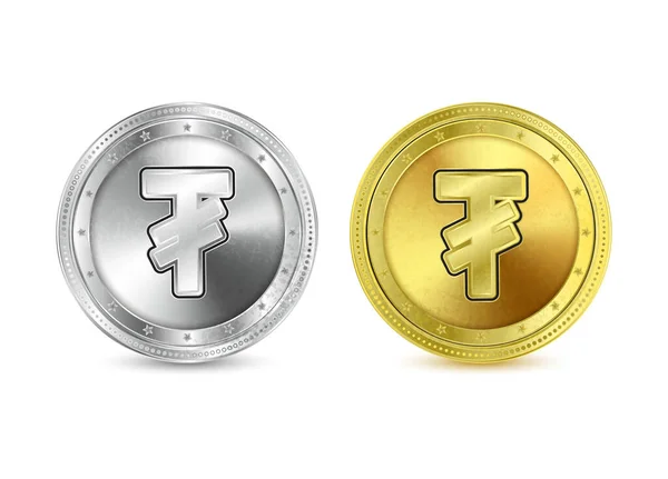 Tugrik Währung Goldmünze Ikone Der Währung Gold Und Silbermünze Auf — Stockvektor