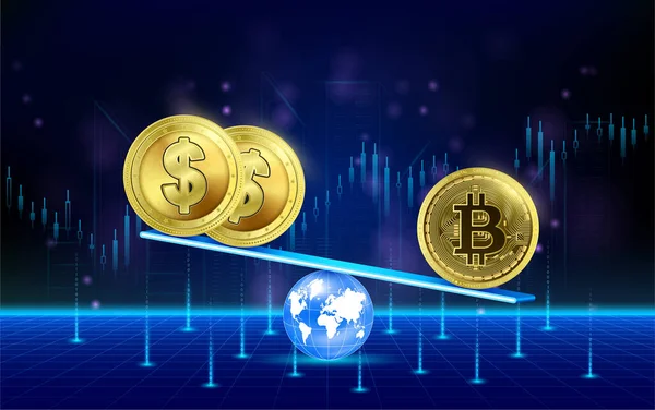 Valutaárfolyam Bitcoin Nehezebb Mint Érmék Dollár Egyensúlyskálán Számított Pénznem Banki — Stock Vector