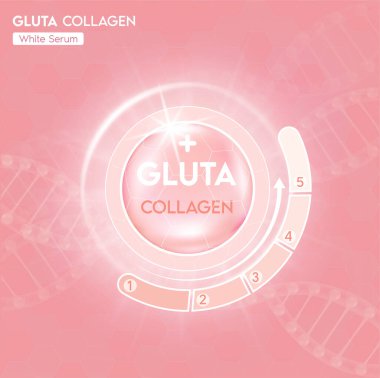 Kapsüllü pembe glutathione paketi ve üçüncü bileşen ayrılabilir. Açık pembe arka planda. Sağlıklı yaşam tıbbi ve beslenme takviyesi. 3B Vektör EPS10. 