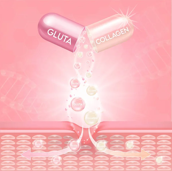 Glutatión Rosa Envase Colágeno Con Cápsula Tercer Ingrediente Pueden Separar — Archivo Imágenes Vectoriales