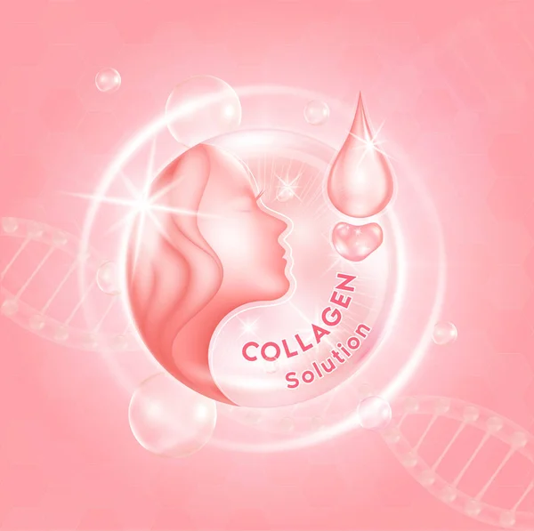 Pink Collagen Διάλυμα Σταγόνα Ορού Καλλυντική Διαφήμιση Φόντο Έτοιμο Για — Διανυσματικό Αρχείο