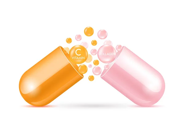 Orange Vitamin Pink Collagen Float Out Capsule Natural Cosmetics Lotion — Stock Vector