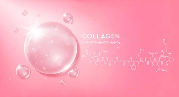 Su kolajeni pembesini ve yapısını bırakın. Vitamin çözeltisi kompleksi ve doğanın kimyasal formülü. Güzellik tedavisi, beslenme, cilt bakımı. Tıbbi ve bilimsel kavramlar. 3D Gerçekçi Vektör EPS10.