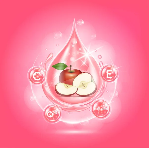 Kırmızı Elma Serumunu Bırak Vitamin Q10 Kolajen Organik Yaşlanma Önleyici — Stok Vektör