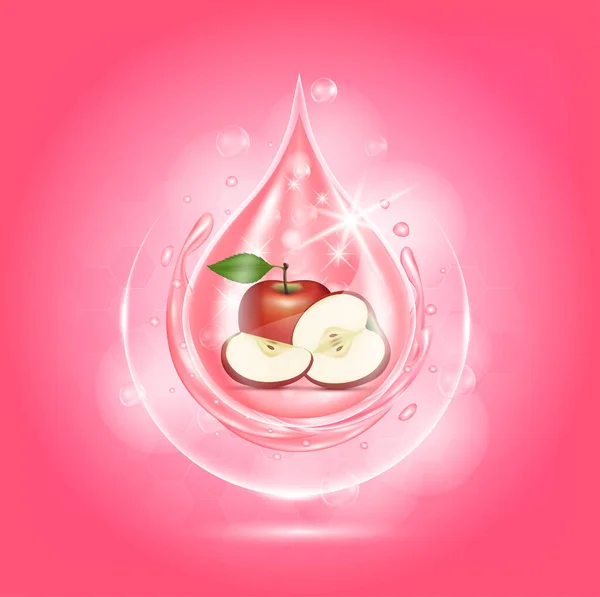 Deja Caer Suero Manzana Roja Colágeno Orgánico Envejecimiento Suero Fruta — Archivo Imágenes Vectoriales