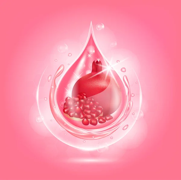Drop Serum Pomegranate Fruit Red Collagen Organic Aging Serum Fruit — Stock Vector