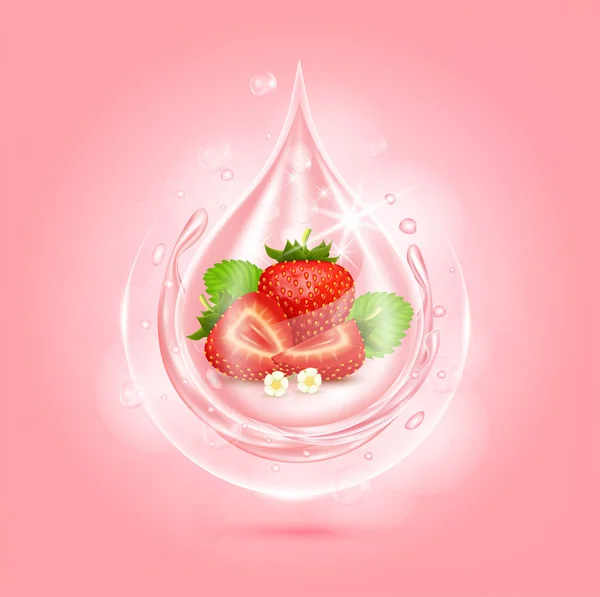 Drop Serum Erdbeere Collagen Bio Aging Serum Fruchtsäure Produkt Natürliche — Stockvektor