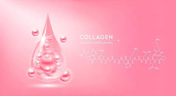 Gota Agua Colágeno Rosa Estructura Complejo Solución Vitamínica Con Fórmula — Archivo Imágenes Vectoriales