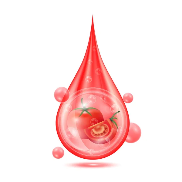 Drop Serum Tomato Vitamin Collagen Aging Serum Natural Skincare Cosmetic — Stock Vector