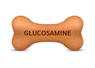Kemik, kediler ve köpekler için glukozamin besleyici kemikler, köpek artrit osteoartrit. Beyaz arka plan vektörü 3D 'de. Hayvan maması reklamı için kullanılabilir..