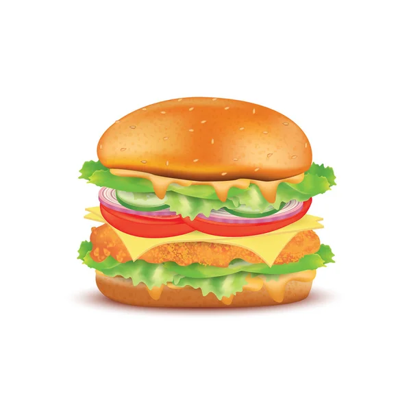 鸡肉汉堡快餐 背景为白色 现实的3D矢量Eps10示例 — 图库矢量图片