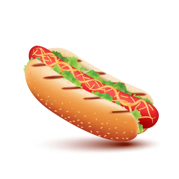 Delizioso Formaggio Hot Dog Fast Food Isolato Sfondo Bianco Realistico — Vettoriale Stock