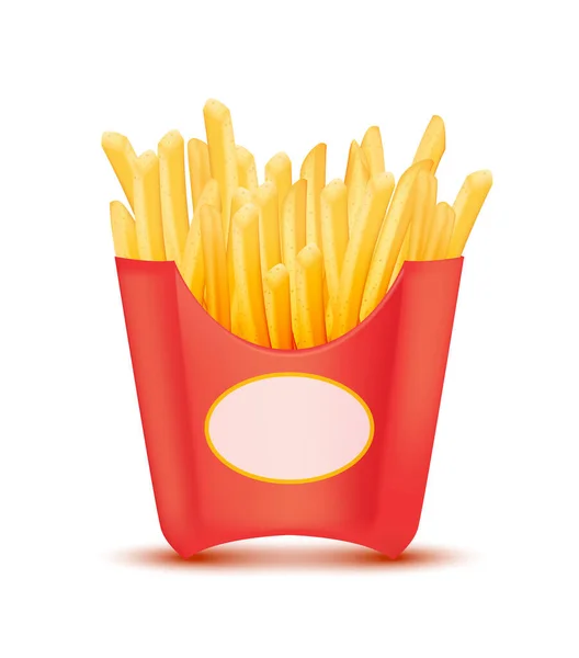 Kartonda Kızarmış Patates Beyaz Arka Planda Kırmızı Kovalar Fast Food — Stok Vektör