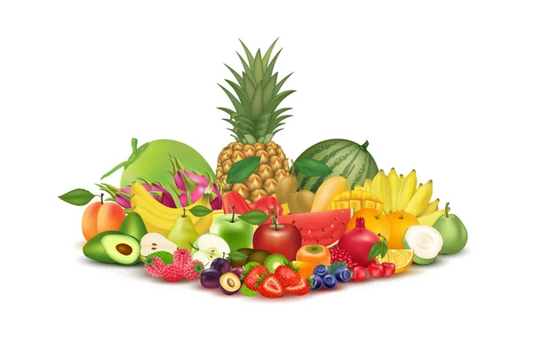 Conjunto Fresco Orgânico Diferentes Vegetais Frutas Suculentas Alimentos Saudáveis Suplementos — Vetor de Stock