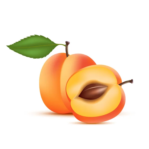 Naranja Melocotón Con Rodajas Melocotón Hojas Vitaminas Fruta Sana Sobre — Vector de stock