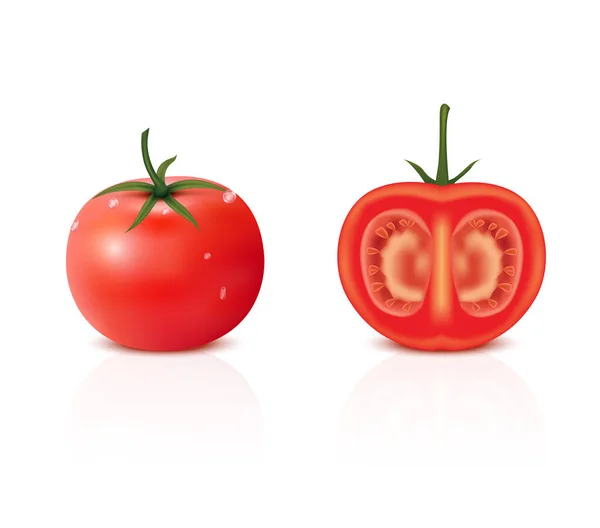 Tomate Mit Pfirsichscheiben Vitamine Gesundes Obst Auf Weißem Hintergrund Realistische — Stockvektor