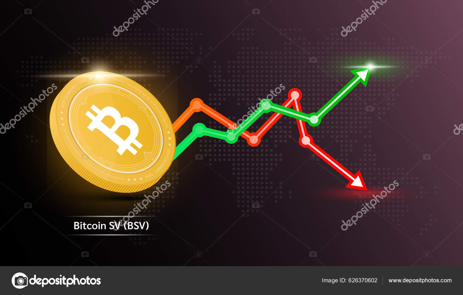 비트코인 노란색 그래프가 암호화 기호는 빨간색이다 어두운 배경에 아이콘 트렌드 스톡 벡터 - ©1991kookart@gmail.com  626370602
