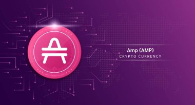 Amfi sikke kripto para sembolü. Borsa yatırım ticareti yapan kripto para birimi. Koyu arkaplanda madeni para simgesi. Ekonomik trendler finans kavramı. 3B Vektör illüstrasyonu.