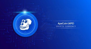 Apecoin madeni para kripto para sembolü. Borsa yatırım ticareti yapan kripto para birimi. Koyu arkaplanda madeni para simgesi. Ekonomik trendler finans kavramı. 3B Vektör illüstrasyonu.