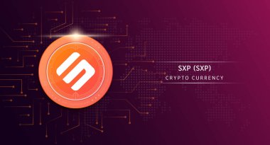 SXP para kripto para simgesi. Borsa yatırım ticareti yapan kripto para birimi. Kırmızı arkaplanda sikke simgesi. Ekonomik trendler finans kavramı. 3B Vektör illüstrasyonu.