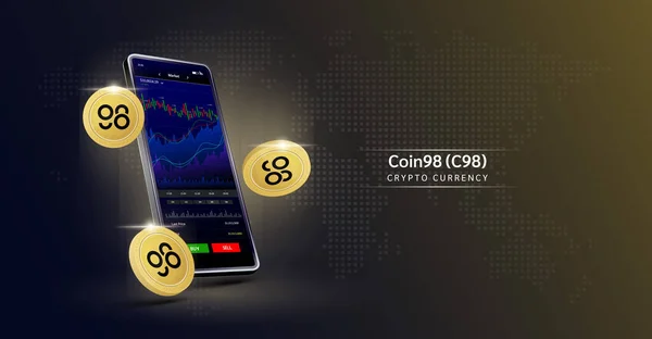 Coin98 Και Τηλέφωνο Εφαρμογή Για Διαπραγμάτευση Crypto Νόμισμα Στο Smartphone — Διανυσματικό Αρχείο