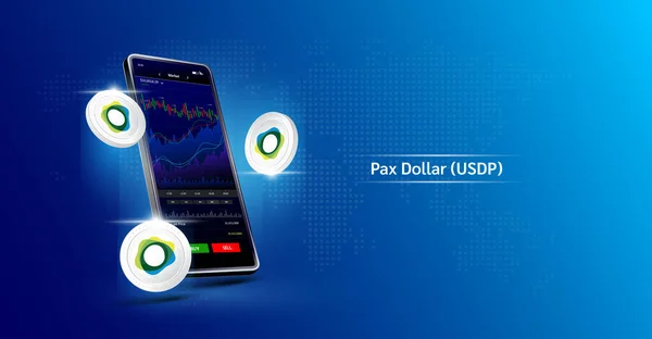 Pax Δολάριο Και Τηλέφωνο Εφαρμογή Για Διαπραγμάτευση Crypto Νόμισμα Στο — Διανυσματικό Αρχείο