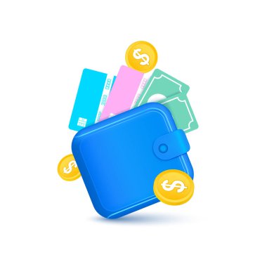 Cep telefonu ve internet bankacılığında dijital cüzdan uygulaması. Kredi kartıyla çevrimiçi ödeme güvencesi. Çevrimiçi para transferi konsepti. Simge 3D Vektör EPS10.