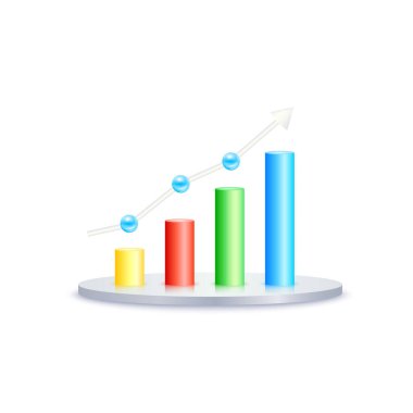 Simge 3 boyutlu grafik büyüme stoku. Ekonomi trendleri yatırım konsepti. Beyaz arka planda izole edilmiş. Vektör EPS10 illüstrasyonu.