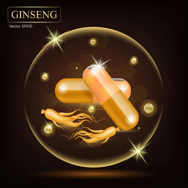 Capsule Ginseng Herbes Traditionnelles Chinoises Que Utilisation Pour Médecine Nourriture — Image vectorielle