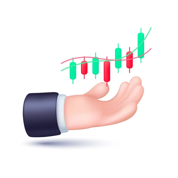 Icône Homme Affaires Main Tenant Graphique Stock Croissance Tendances Économiques — Image vectorielle