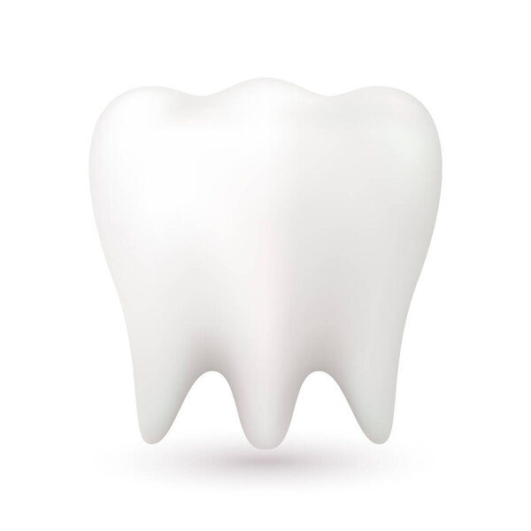 Иконный зуб. Для детской стоматологической клиники, гигиены зубов. Чувствительность зубов. Изолированный на белом фоне. 3D-вектор EPS10. 
