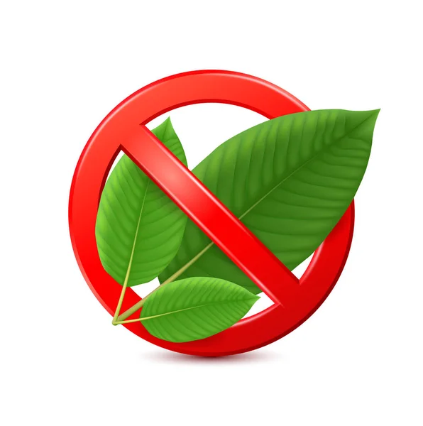 红色禁止标牌内的绿色克拉托姆叶 别吃大麻了禁止标志3D在白色背景上隔离 禁止符号模板图标向量Eps10说明 — 图库矢量图片