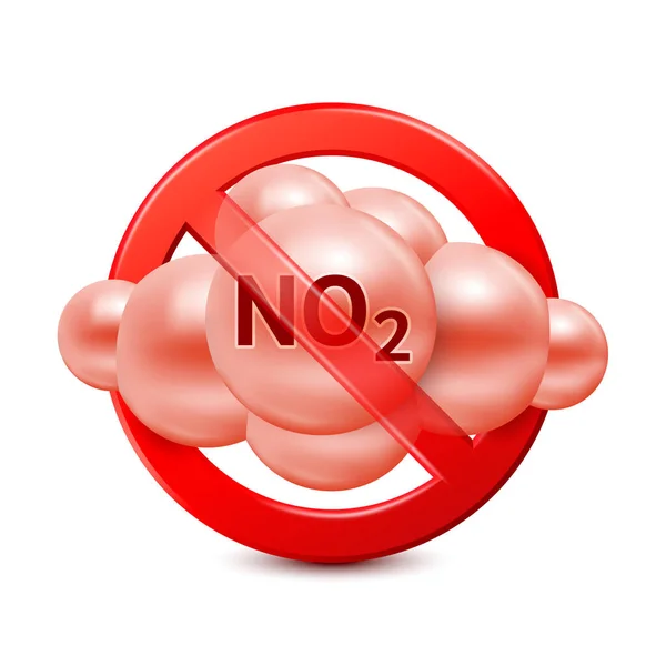 禁止排放氮氧化物No2红色标志 被白色背景隔离 工业管道污染空气 禁止符号图标3D矢量Eps10说明 — 图库矢量图片