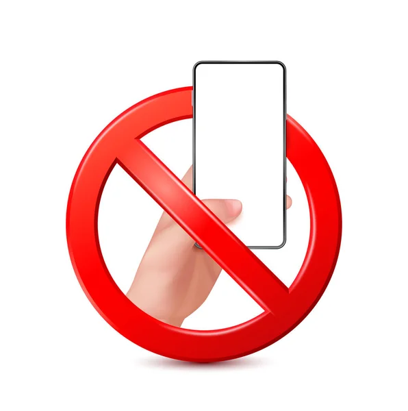 Kein Handy Mit Verbotsschild Auf Weißem Hintergrund Smartphone Weißen Bildschirm — Stockvektor