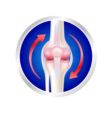 Etikette alüminyum artrit kemiğinin etrafında dairesel kırmızı ok var. Vitamin ve kalsiyum mineralleri. Ürün tasarımında kullanmak için logo şablonu. Tıbbi gıda destek konseptleri. 3D Gerçekçi Vektör EPS10.