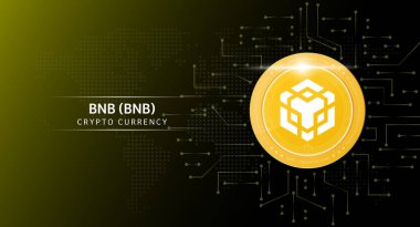 BNB para kripto para simgesi. Borsa yatırım ticareti yapan kripto para birimi. Koyu arkaplanda madeni para simgesi. Ekonomik trendler finans kavramı. 3B Vektör illüstrasyonu.