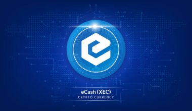 eCash para kripto para simgesi. Borsa yatırım ticareti yapan kripto para birimi. Koyu arkaplanda madeni para simgesi. Ekonomik trendler finans kavramı. 3B Vektör illüstrasyonu.