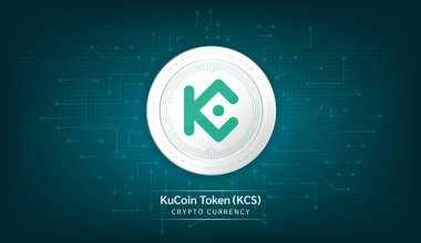 KuCoin Token para kripto para simgesi. Borsa yatırım ticareti yapan kripto para birimi. Koyu arkaplanda madeni para simgesi. Ekonomik trendler finans kavramı. 3B Vektör illüstrasyonu.