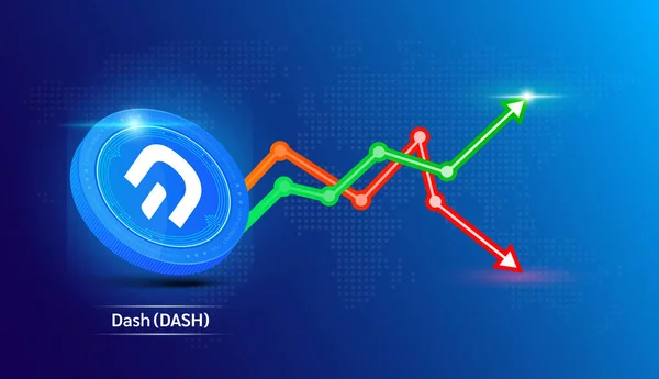 Dash Moneda Azul Cryptocurrency Símbolo Simbólico Con Gráfico Comercio Inversión — Vector de stock