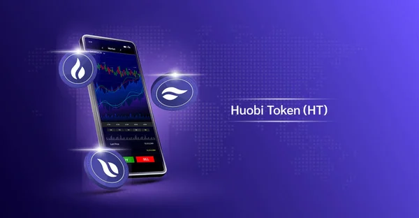 Huobi Token Och Phone App För Handel Krypto Valuta Pekskärmen — Stock vektor