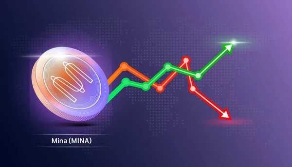 Mina Moneda Púrpura Cryptocurrency Símbolo Simbólico Con Gráfico Comercio Inversión — Vector de stock