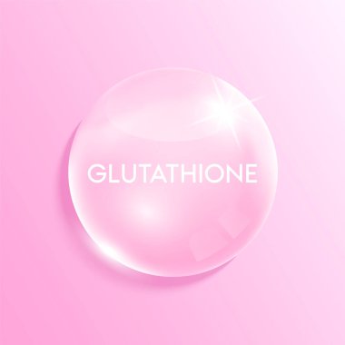 Pembe damlacık suyunda glutathione çözeltisi. Kolajen vitamin kompleksi ve doğadan gelen kimyasal formül. Güzellik tedavisiyle beslenme derisi tasarımı. Tıbbi kavramlar. 3B Gerçekçi Vektör.