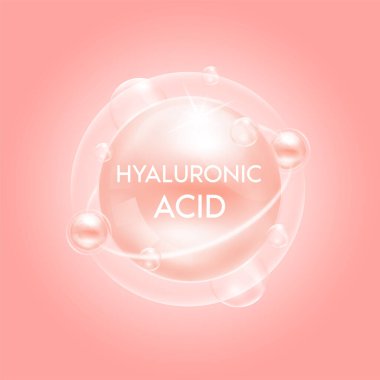 Hyaluronic Acid solution. Collagen vitamins complex cream and bubble oxygen serum chemical formula. Beauty treatment nutrition skincare design. Medical and scientific concepts. 3D Vector EPS10. clipart