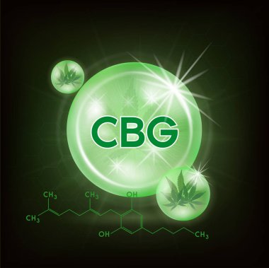Yeşil Marijuana Yaprakları. Tıbbi bitkiler, CBG (Cannabigerol) yağ keneviri ürünleri. Vektör EPS10 illüstrasyonu.