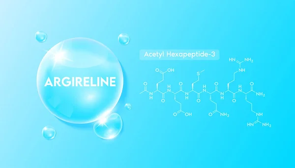 Argirelina Acetil Hexapeptide Estructura Solución Colágeno Hidratante Forma Gota Azul — Vector de stock
